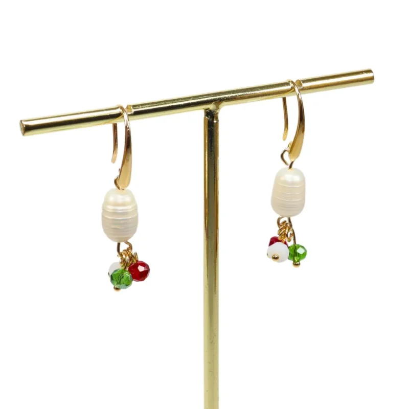Aretes con cristales tricolor y perla