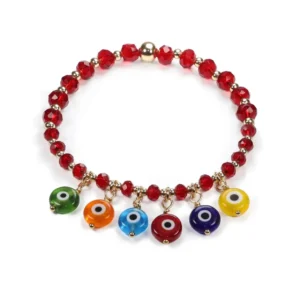 Pulsera elástica con cristales y ojitos turcos colgantes