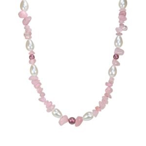 Collar chip Cuarzo Rosa con Perla Mallorca Collar chip Cuarzo Rosa con Perla Mallorca
