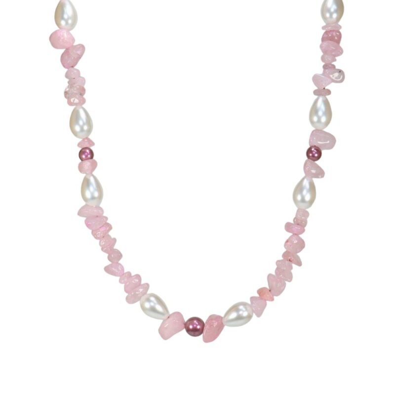 Collar chip Cuarzo Rosa con Perla Mallorca Collar chip Cuarzo Rosa con Perla Mallorca