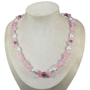 Collar chip Cuarzo Rosa con Perla Mallorca