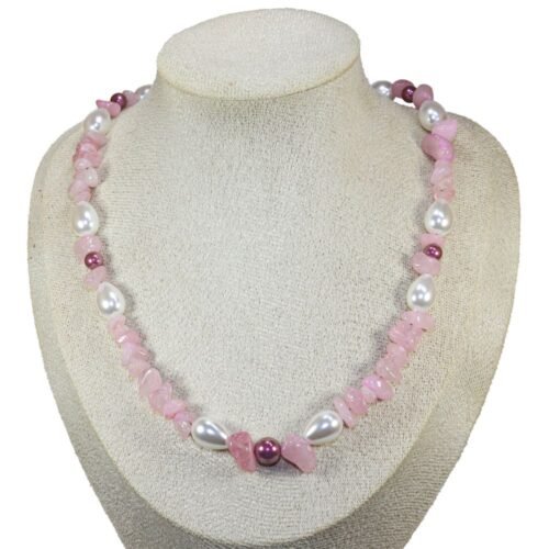 Collar chip Cuarzo Rosa con Perla Mallorca