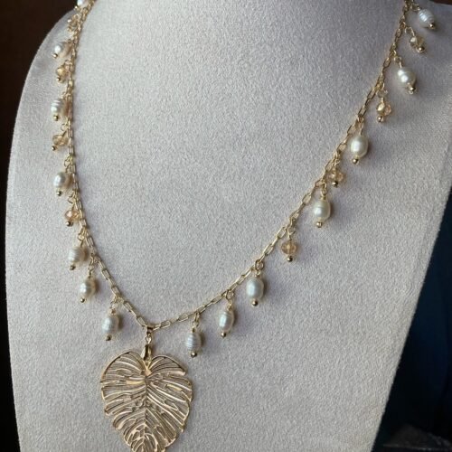 collar hoja blanco Collar con dije de hoja