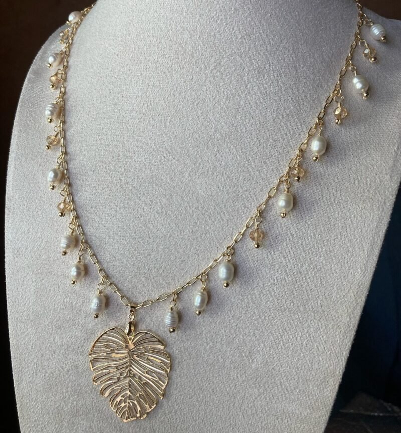 collar hoja blanco Collar con dije de hoja
