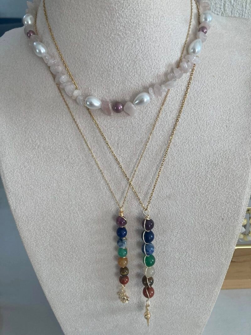 Collar chip Cuarzo Rosa con Perla Mallorca Collar chip Cuarzo Rosa con Perla Mallorca